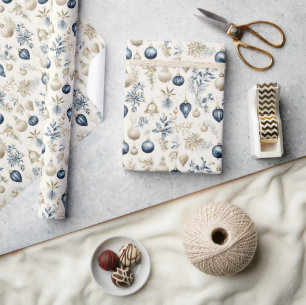 Schöne blaue Weihnachtsblumen Baubles Geschenkpapier