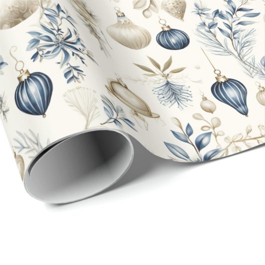 Schöne blaue Weihnachtsblumen Baubles Geschenkpapier (Rolleneckpunkt)