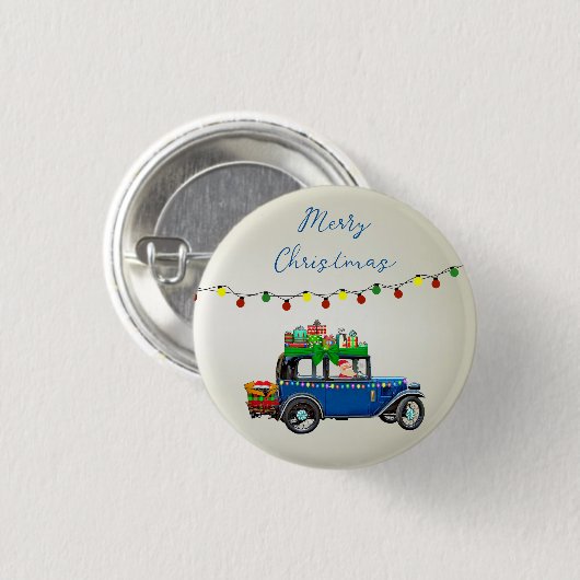 Schöne, blaue Weihnachtswagen mit Weihnachtsgesche Button (Vorne & Hinten)