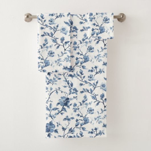 Schöne blaue weiße Blumen   Badhandtuch Set (Insitu)