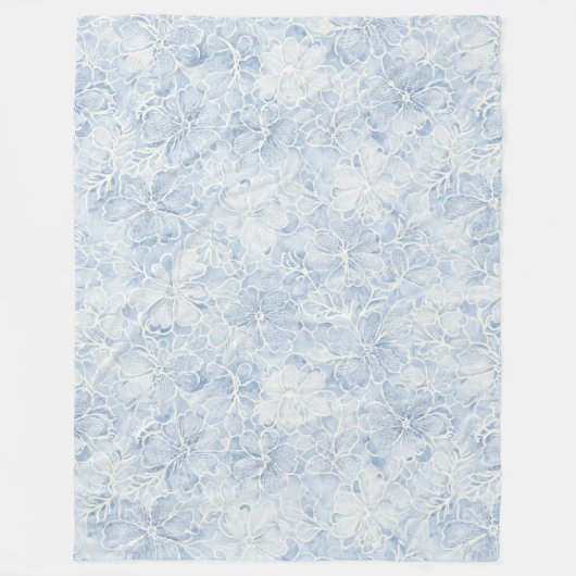 Schöne blaue weiße Blumen Fleecedecke (Vorderseite)