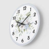 Schöne blaue weiße Blumen Große Wanduhr (Winkel)