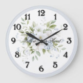 Schöne blaue weiße Blumen Große Wanduhr (Vorderseite)