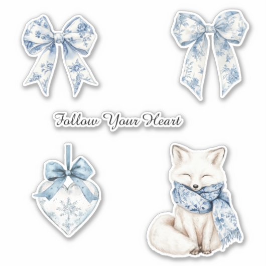 Schöne blaue weiße Blumenbögen Herz Fuchs Aufkleber (Vorderseite)