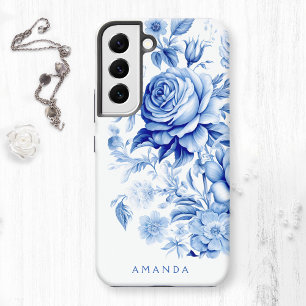 Schöne blaue/weiße personalisierte Rosen Samsung Galaxy Hülle