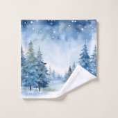 Schöne blaue Winter-Wald-Szene Badhandtuch Set (Waschlappen)