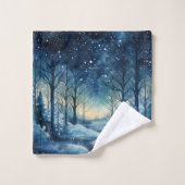 Schöne blaue Winter-Wald-Szene Badhandtuch Set (Waschlappen)