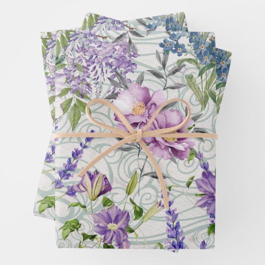 Schöne Blauen und violette Blumen Natur botanisch Geschenkpapier Set (Beispiel)