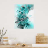 Schöne blaugraue coole Spritzer Blume Blätter Poster (Küche)