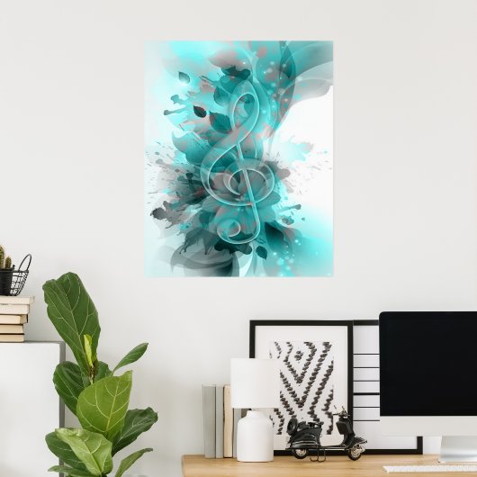 Schöne blaugraue coole Spritzer Blume Blätter Poster (Heimbüro)