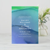 Schöne blaugrüne Wasserfarbenwaschhochzeit Einladung (Stehend Vorderseite)