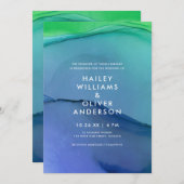 Schöne blaugrüne Wasserfarbenwaschhochzeit Einladung (Vorne/Hinten)