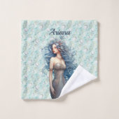 Schöne blauhaarige Meerjungfrau Badhandtuch Set (Waschlappen)