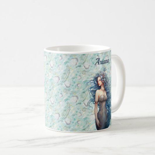 Schöne blauhaarige Meerjungfrau Kaffeetasse (VorderseiteRechts)