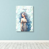 Schöne blauhaarige Meerjungfrau Leinwanddruck (Insitu (Holzboden))