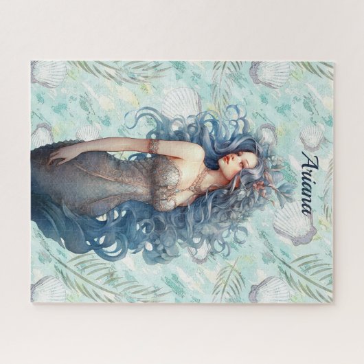 Schöne blauhaarige Meerjungfrau Puzzle (Horizontal)