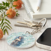 Schöne blauhaarige Meerjungfrau Schlüsselanhänger (Vorderseite rechts)