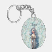 Schöne blauhaarige Meerjungfrau Schlüsselanhänger (Vorderseite links)