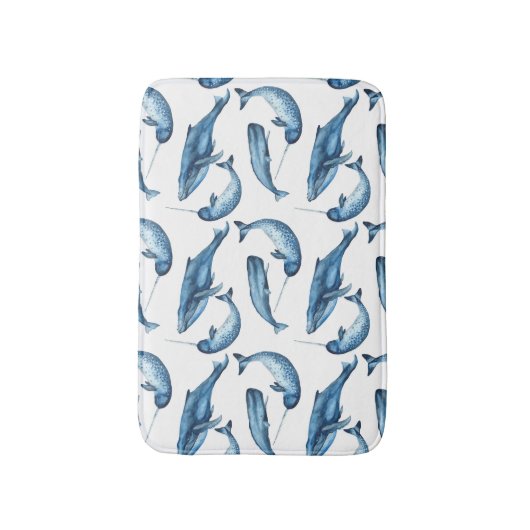 Schöne Blauwale und Narwhals | Bad-Matte Badematte (Vorderseite Vertikal)
