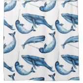 Schöne Blauwale und Narwhals Duschvorhang (Vorderseite)
