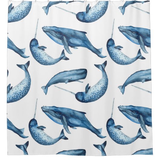 Schöne Blauwale und Narwhals Duschvorhang (Vorderseite)