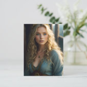 Schöne Blond Curls Frauen in Blue und Gold Kleid Postkarte (Stehend Vorderseite)