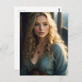 Schöne Blond Curls Frauen in Blue und Gold Kleid Postkarte (Vorne/Hinten)