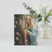 Schöne Blond Fairy und Rose Postkarte (Stehend Vorderseite)