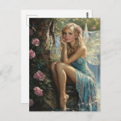 Schöne Blond Fairy und Rose Postkarte (Vorne/Hinten)