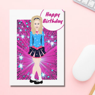 Schöne Blond Irish Dancer, Pink, Blue Birthday Karte