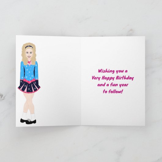 Schöne Blond Irish Dancer, Pink, Blue Birthday Karte (Innenseite)