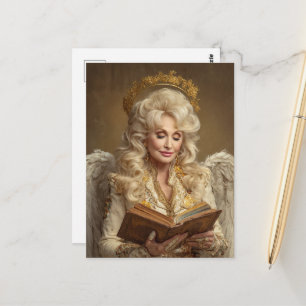 Schöne blonde Engel-Frau mit Buch Postkarte