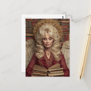 Schöne blonde Engel-Frau mit Büchern Postkarte