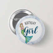Schöne Blonde Haar Mermaid Geburtstagskind Button (Vorne & Hinten)
