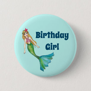 Schöne Blonde Hair Mermaid Birthday Girl Button
