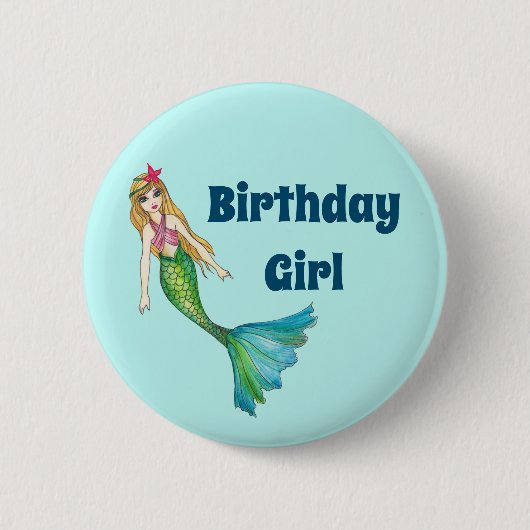 Schöne Blonde Hair Mermaid Birthday Girl Button (Vorderseite)