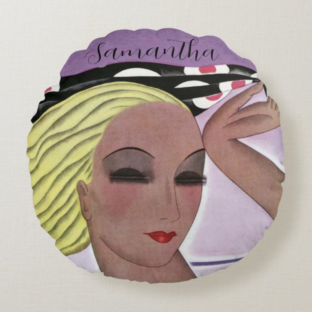 Schöne Blonde Lady (Personalize) Rundes Kissen (Vorderseite)