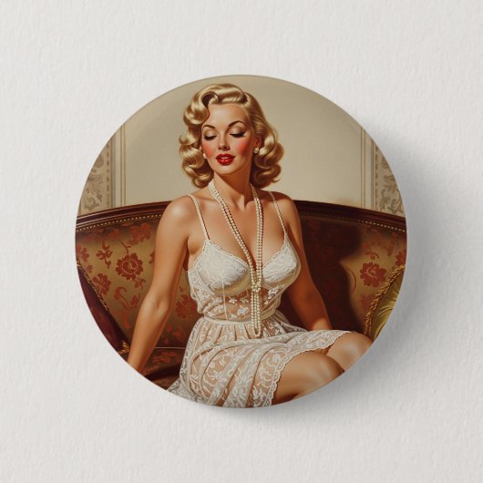 Schöne blonde Pin-up-Kunst der 50er Jahre Button (Vorderseite)