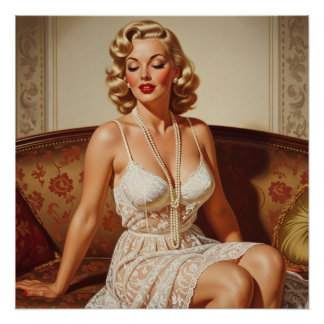 Schöne blonde Pin-up-Kunst der 50er Jahre Poster