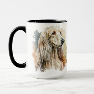 SCHÖNE BLONDE WATERCOLOR AFGHAN HOUND DOG TASSE