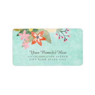 Schöne Blooms Adresse Labels / Aqua Adressaufkleber