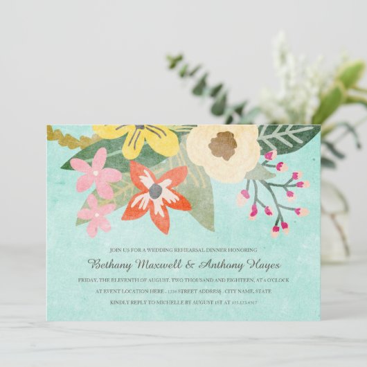 Schöne Blooms Probe Abendessen Einladung (Stehend Vorderseite)