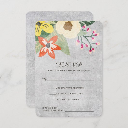 Schöne Blooms Wedding RSVP Card | Grau | CUSTOM (Vorne/Hinten)