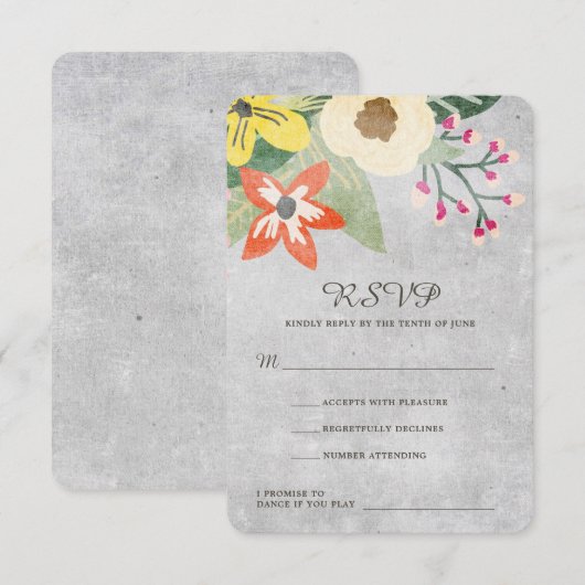 Schöne Blooms Wedding RSVP Card | Grau | CUSTOM Karte (Vorne/Hinten)