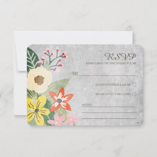 Schöne Blooms Wedding RSVP Card / Grau Karte (Vorderseite)