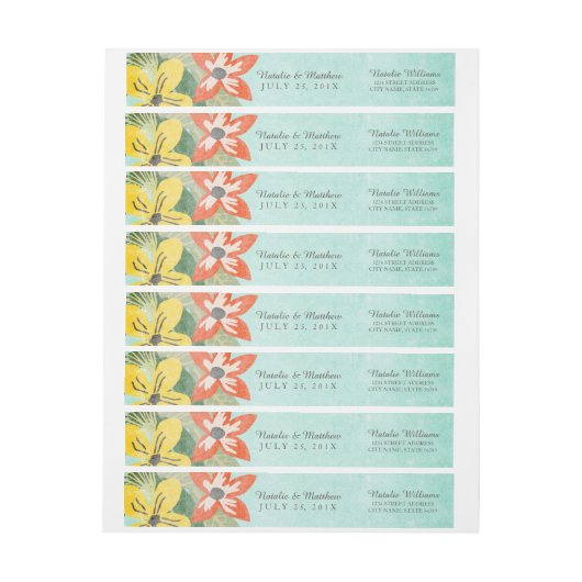 Schöne Blooms Wedding Wraparound Labels / Aqua (Bogen)