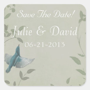 Schöne Blue Bird Wedding rettet das Datum Quadratischer Aufkleber