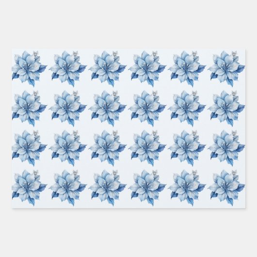 Schöne Blue Christmas Blume Geschenkpapier Set (Vorderseite)