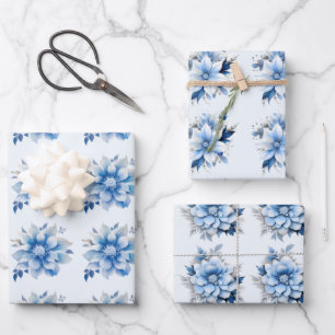 Schöne Blue Christmas Blume Geschenkpapier Set