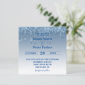 Schöne Blue Dripping Glitzer Wedding Einladung (Stehend Vorderseite)